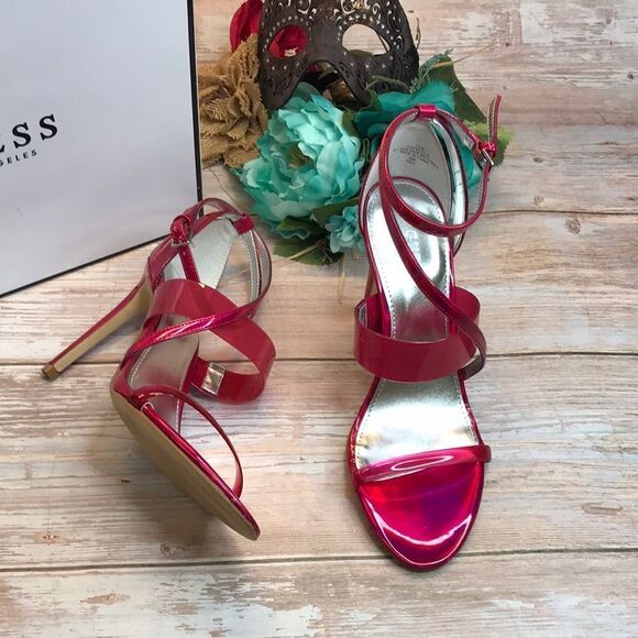 Guess Pink Felecia Shiny Ankle Strap Heels - Picture 1 of 10